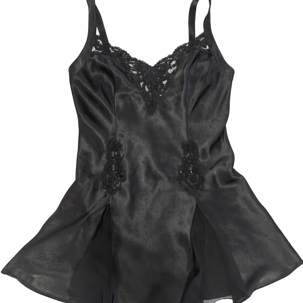 Victoria's Secret RARE black lace, sheer, beaded, sequin dress 80’s